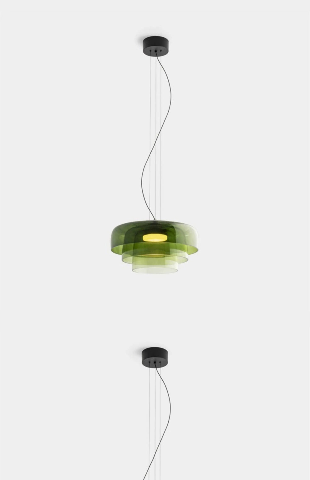 Green pendant light fixture on a white background