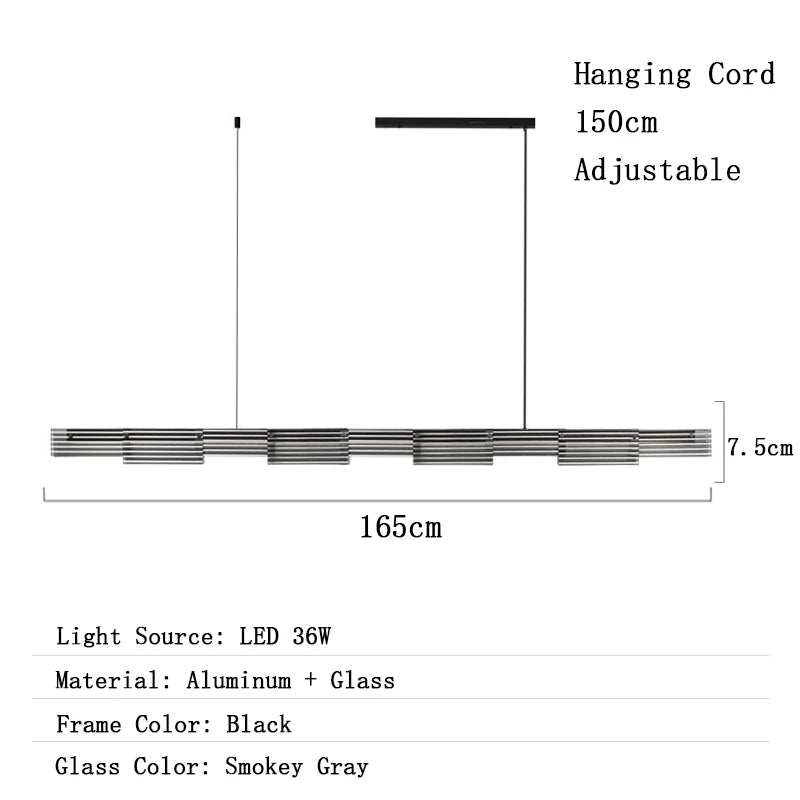Measurement chart of a pendant light with dimensions and specifications.