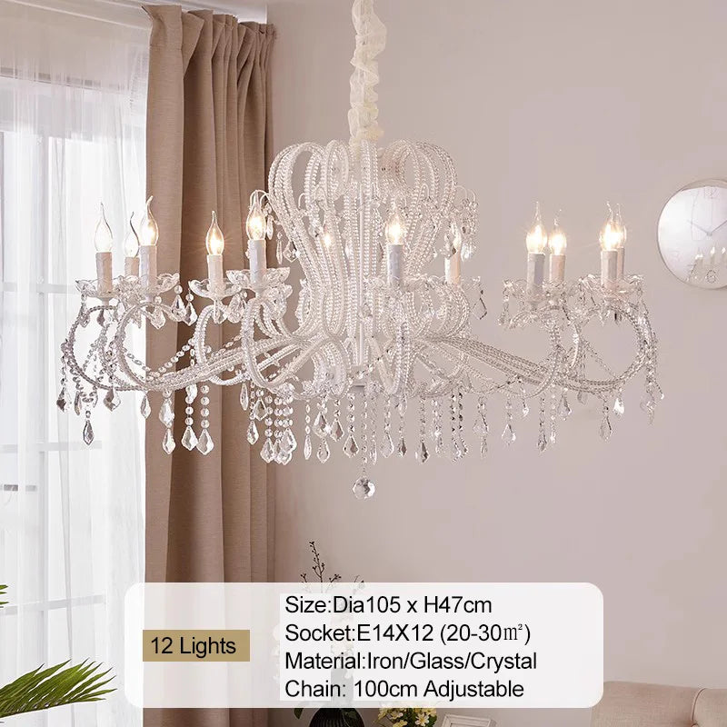 Crystal chandelier with 12 lights in a room setting.