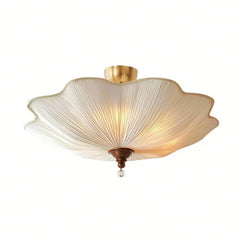 White Fabric Lotus Semi-Flush Ceiling Light Polished Gold