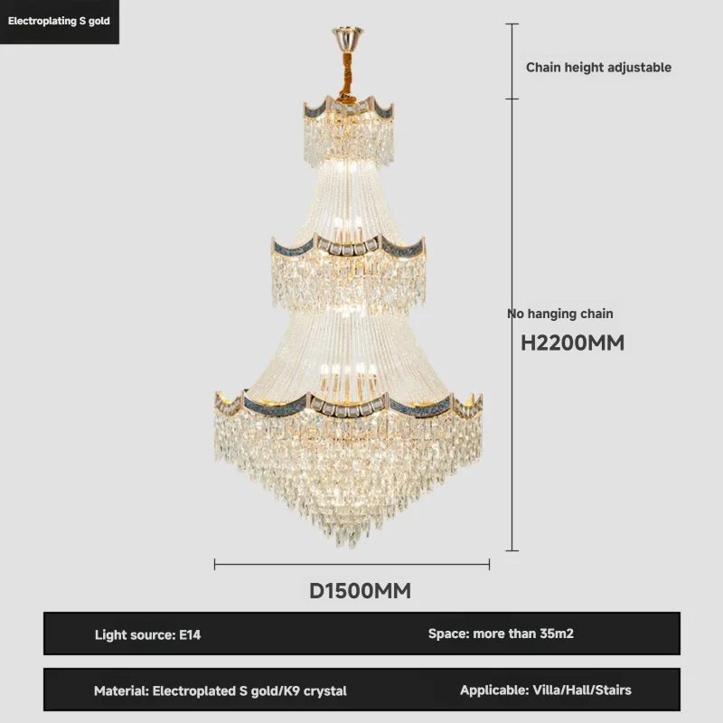 Chandelier with dimensions and specifications on a gray background