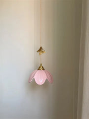 Brass Petal Ceramic Pendant Light with Butterfly Accent