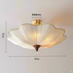 White Fabric Lotus Semi-Flush Ceiling Light Polished Gold