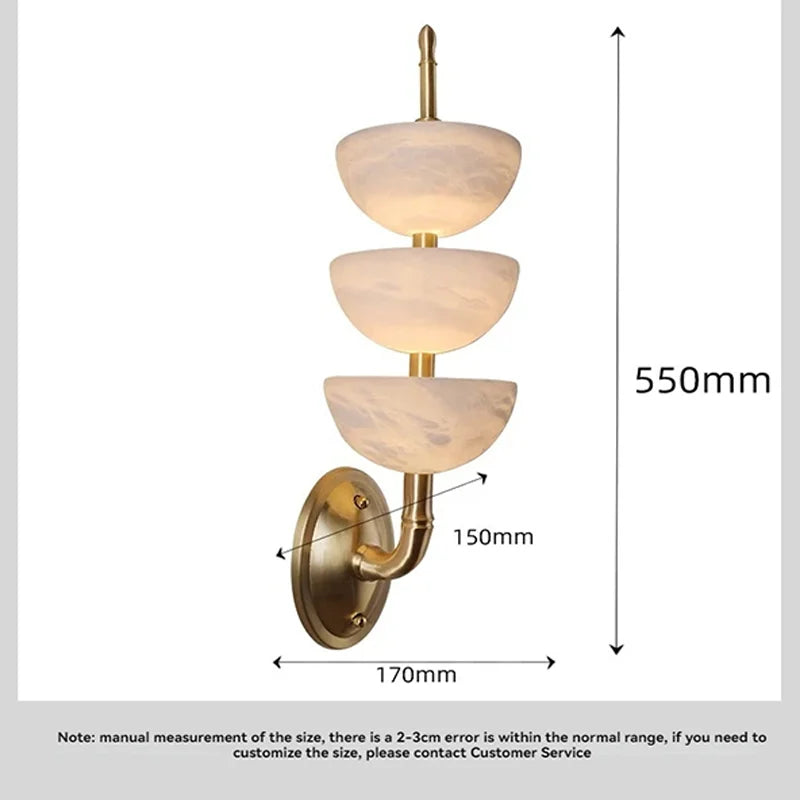 Wall-mounted light fixture with measurements on a white background