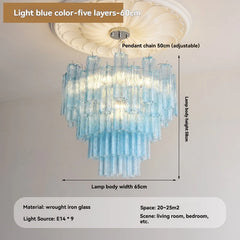 Tiered Glass Rod Chandelier with Chrome Finish and Frosted Tubes
