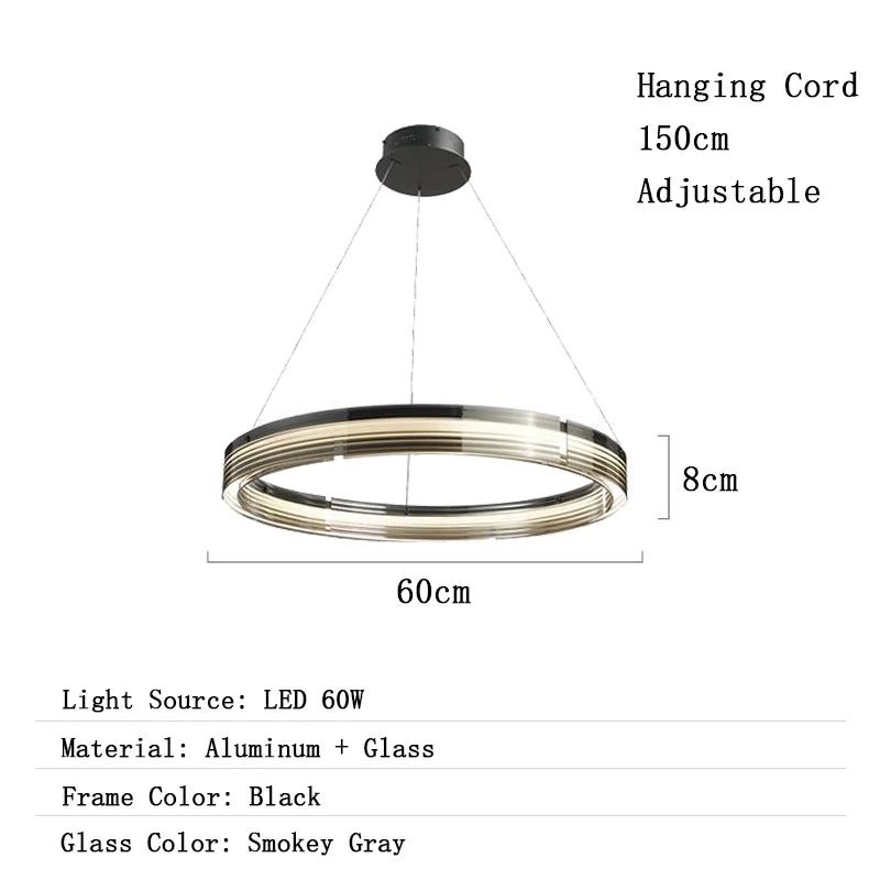 Pendant light with dimensions and specifications on a white background