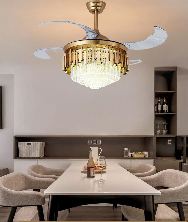 Ceiling fan with light fixture in a dining room setting