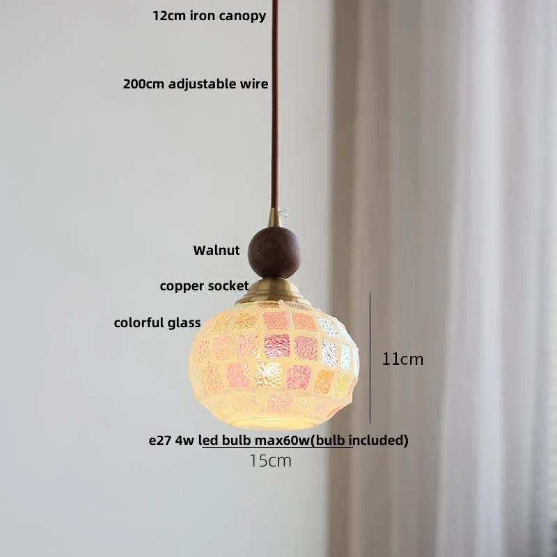 Pendant light with labeled parts and dimensions on a neutral background