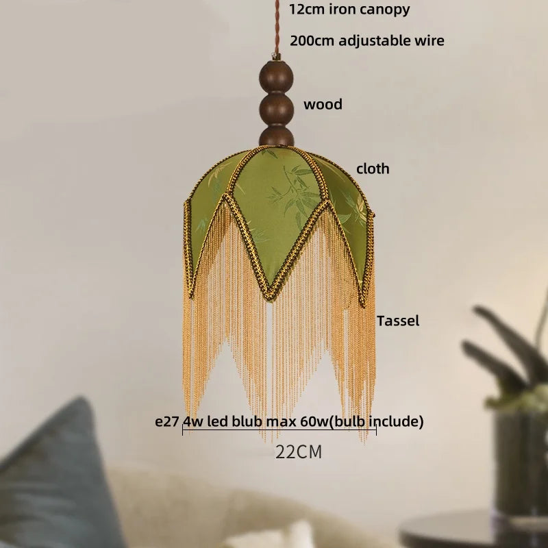 Decorative lampshade with text labels on a neutral background