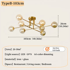 Gold Starburst Semi-Flush Mount Light with Clear Glass Globe Shades