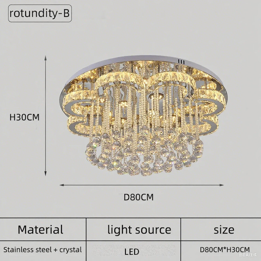 Ceiling light fixture with dimensions and material details on a gray background