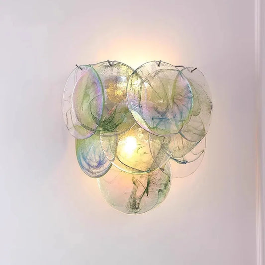 Green glass multi-tier wall sconce with artistic design