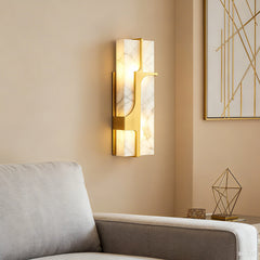 Alabaster marble LED wall sconce in copper frame for modern living room walls