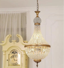 “Antique brass French Empire chandelier with lead-free crystals for foyer or living room”