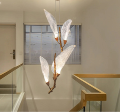 Art deco leaf pendant lighting designed for tall ceilings and foyers