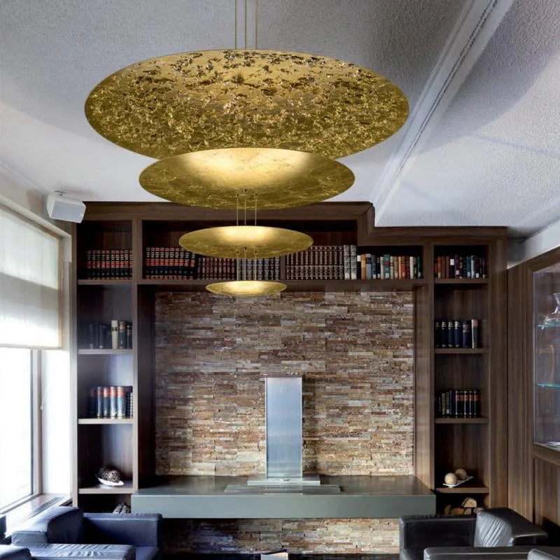 Art deco style UFO pendant light installed for hotel hall and lounge ambience