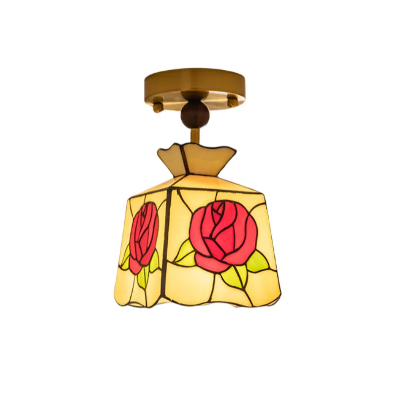 “Artisan stained glass rose ceiling lamp, 23 styles, Liglite”