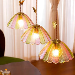“Artist copper pendant with playful butterfly lampshade, LED included”
