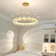 Modern ceiling chandelier featuring crystal accents and ring-shaped glow