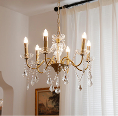 “Polished copper chandelier with crystals for dining and foyer”