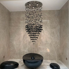 Black crystal stone chandelier with cascading Art Deco drop design