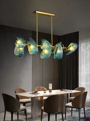 “Peacock leaf blue pendant light with gold frame for restaurant or home”