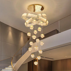 Brushed stainless chandelier with cascading K9 crystal spheres
