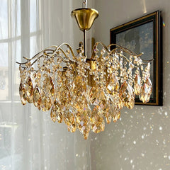 Certified chain pendant light with amber crystals for hotel or home hall decor