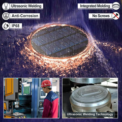 “Ring-shaped solar deck lights embedded along a driveway edge.”