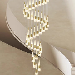 “Minimalist gold alloy dining chandelier, remote/touch control, for large living rooms”