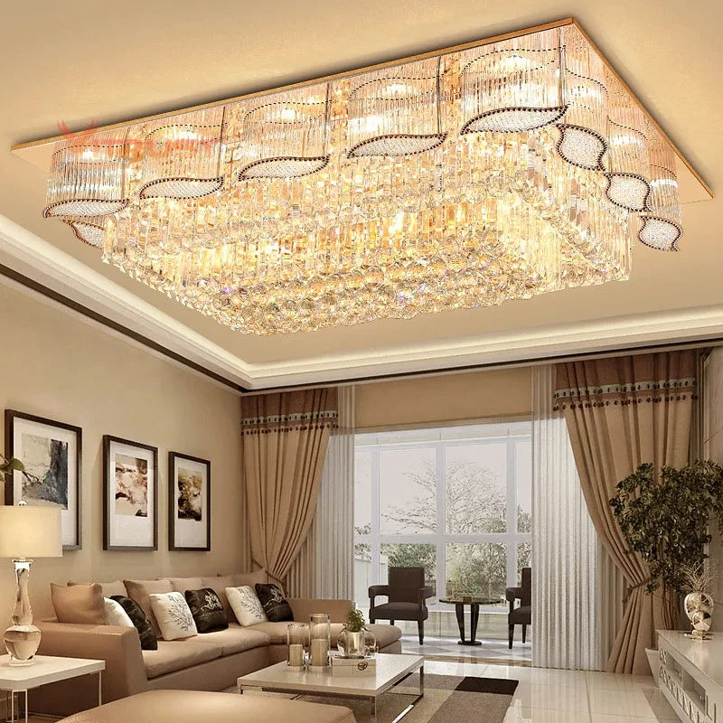 Luxurious living room with a crystal chandelier