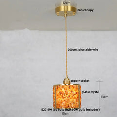 “E27 copper socket crystal glass chandelier for accent, bedroom, or restaurant”