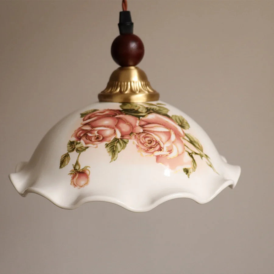 “Handcrafted rose motif wall lamp for vanity or hall, plug-in ready, LED compatible”
