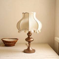 “Cream handmade French table lamp with fabric pleated shade”
