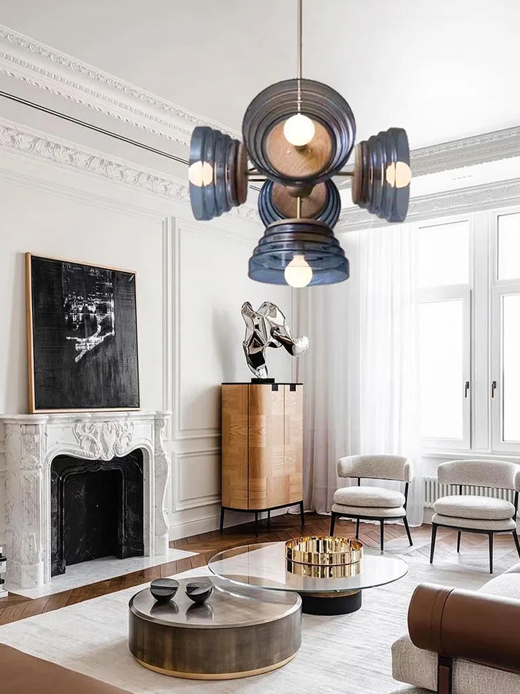 Artistic blue stained glass chandelier for cottage living