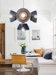 Contemporary glass chandelier mounted in a stylish dining area