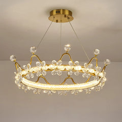 Modern crown crystal LED pendant chandelier with circular glowing ring