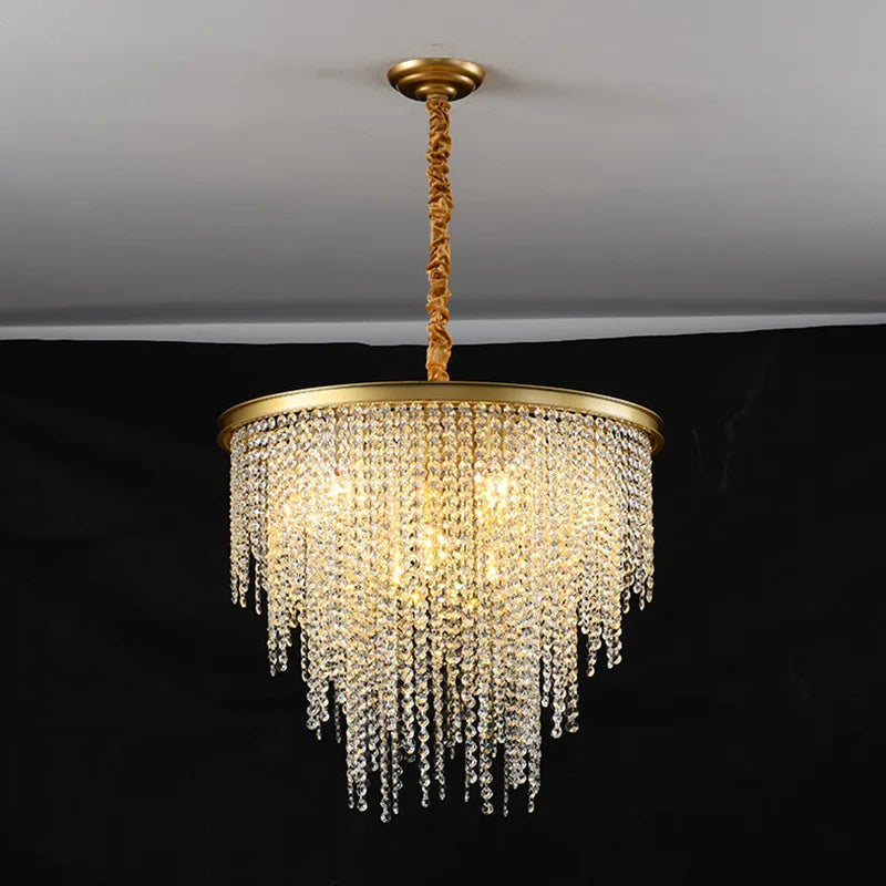 “Crystal beads fringe gold pendant light for kitchen or restaurant”