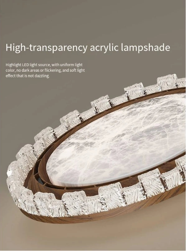 High-transparency acrylic lampshade with wooden base on a gray background