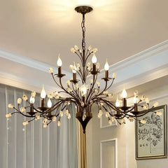 Nickel-finish chandelier with crystal accents and branching arms