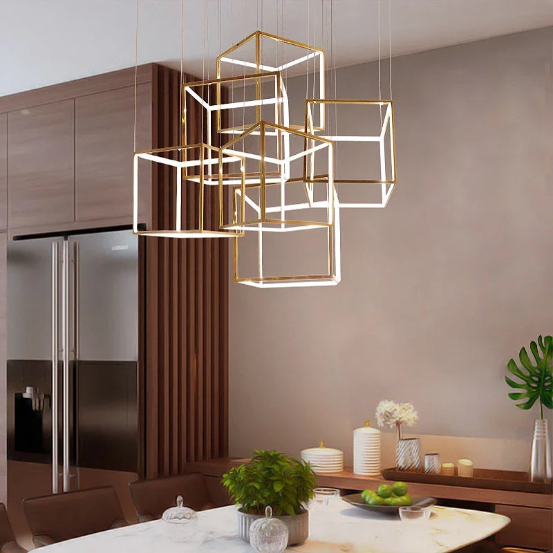 “Dimmable LED cube light fixture for lofts and lobbies”