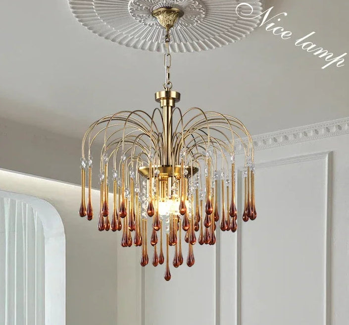“Dimmable colorful crystal chandelier with E14 LED bulbs”