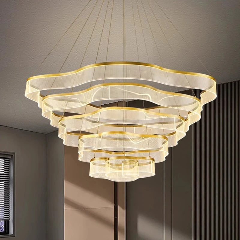 “Dimmable modern pendant light with layered rings”