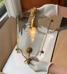 Patterned glass shade hanging light designed for living room and study corner lighting