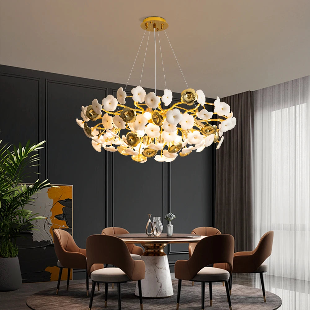 “Contemporary dining room pendant light with floral design”