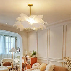 Feather-look pendant chandelier used as ambient lighting in a room