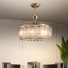 “Double-layer crystal dining room chandelier in brass finish”