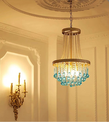 Handcrafted drop glass chandelier showing detailed artistic elements