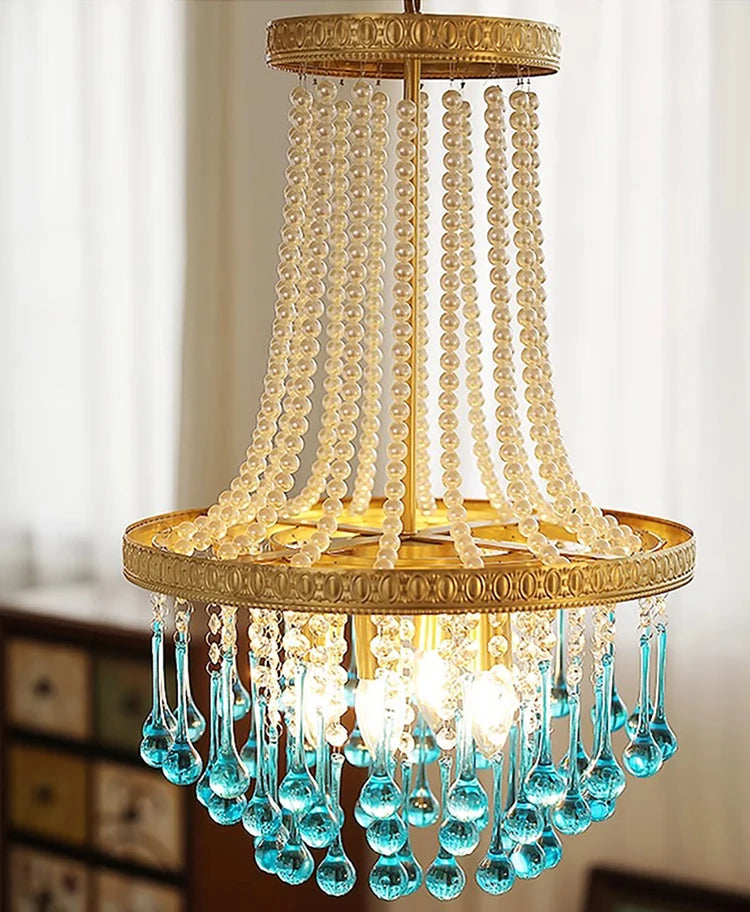 Artisan drop glass ceiling chandelier with polished steel frame