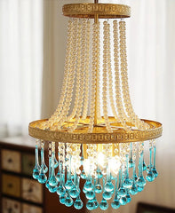 Artisan drop glass ceiling chandelier with polished steel frame